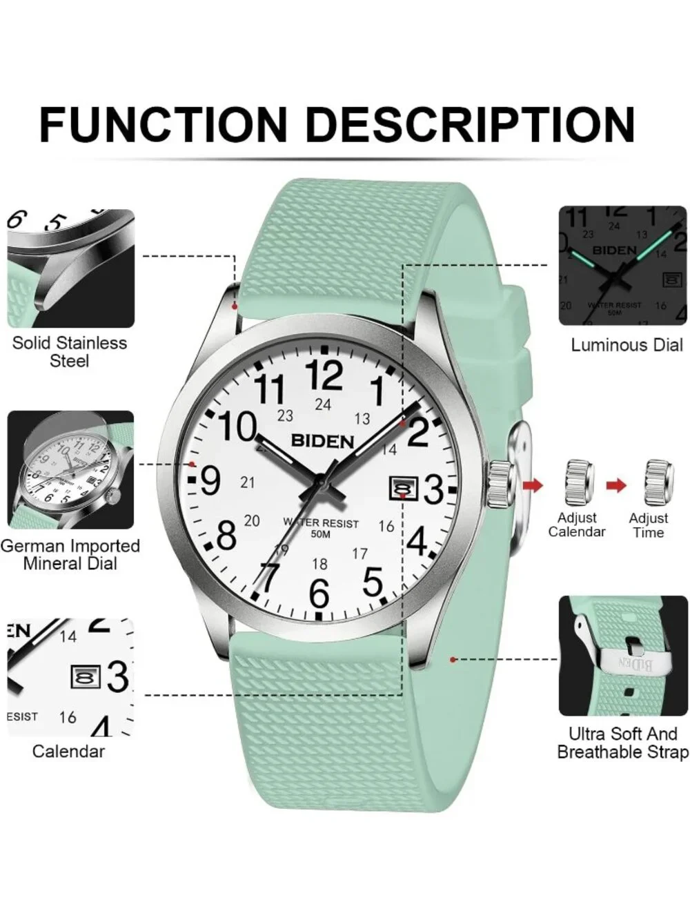 Men's Green White Analog Unisex Medical Professionals Waterproof Nurse Watch